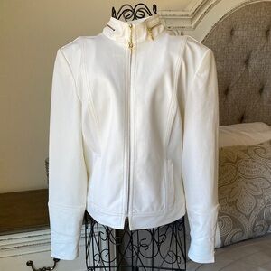ST. JOHN SPORT White Zip-Front Bomber Jacket with Gold Hardware